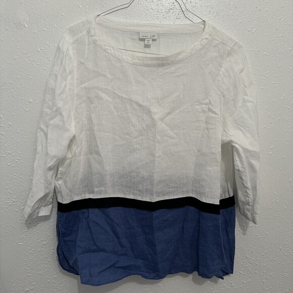 J. Jill Tops - J. Jill Love Linen Womens Petite L White Colorblock Tunic Popover Top Lagenlook
